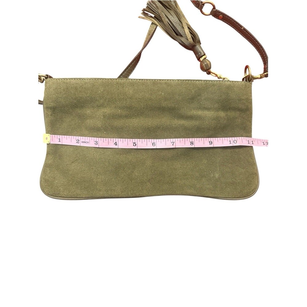 Kendall Conrad Olive Green Suede Tassel Crossbody Bag Leather Boho Luxury - Picture 7 of 8